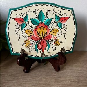 Floral Decorative Plaque with Key Hooks